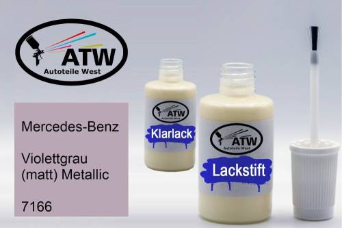 Mercedes-Benz, Violettgrau (matt) Metallic, 7166: 20ml Lackstift + 20ml Klarlack - Set, von ATW Autoteile West.